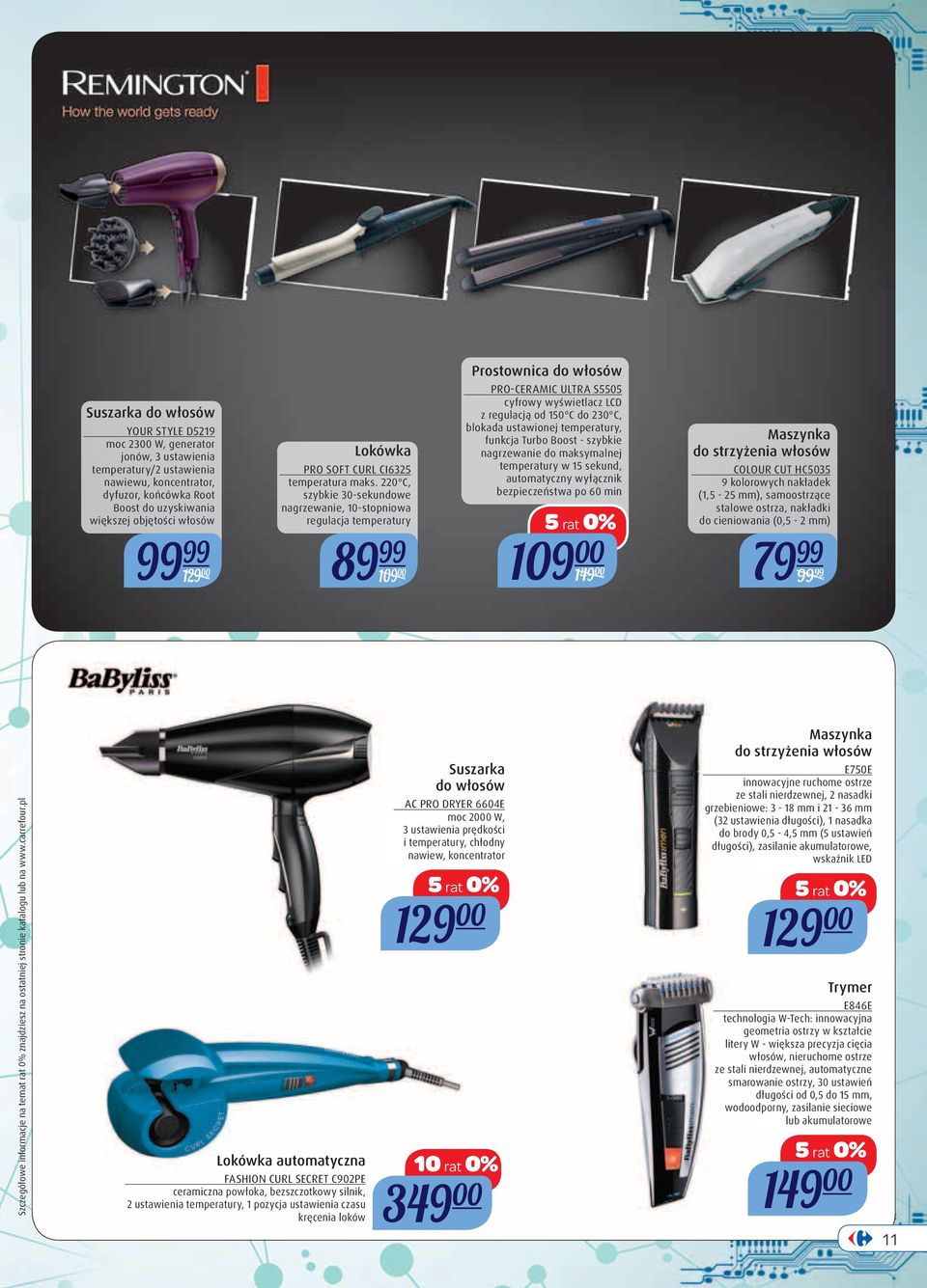 220 C, szybkie 30-sekundowe nagrzewanie, 10-stopniowa regulacja temperatury 89 99 109 00 PRO-CERAMIC ULTRA S5505 cyfrowy wyświetlacz LCD z regulacją od 150 C do 230 C, blokada ustawionej temperatury,