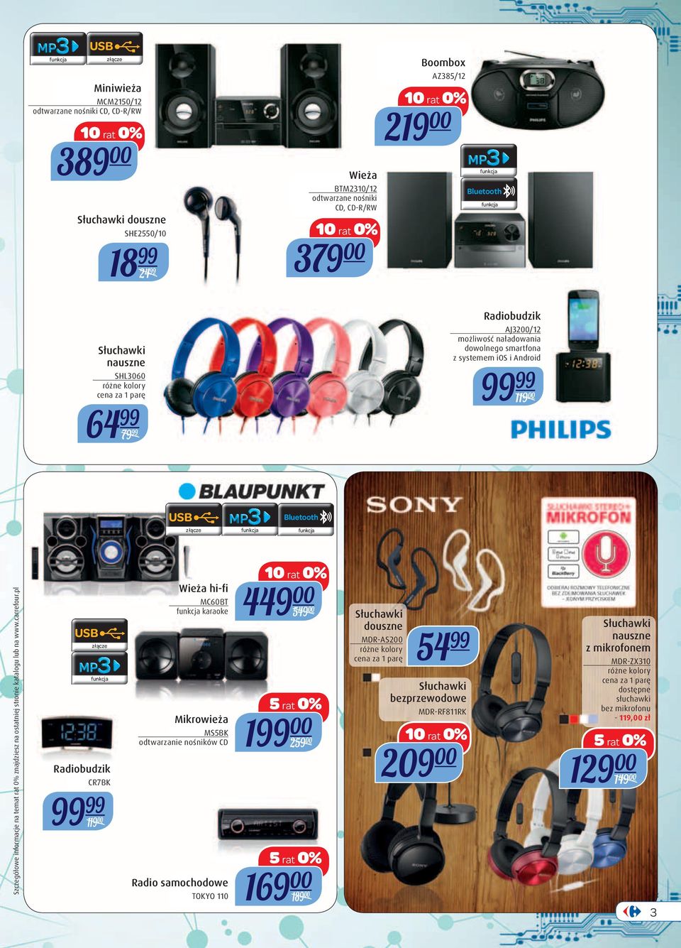 złącze Radiobudzik CR7BK 119 00 Wieża hi-fi MC60BT karaoke Mikrowieża MS5BK odtwarzanie nośników CD Radio samochodowe TOKYO 110 449 00 549 00 199 00 259 00 169 00 189 00 Słuchawki douszne