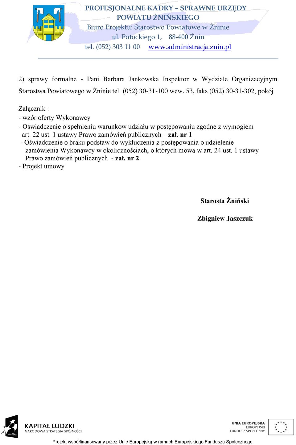 art. 22 ust. 1 ustawy Prawo zamówień publicznych zał.