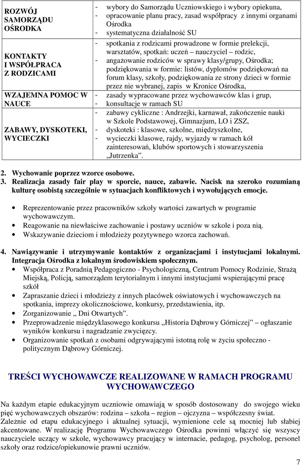 sprawy klasy/grupy, Ośrodka; podziękowania w formie: listów, dyplomów podziękowań na forum klasy, szkoły, podziękowania ze strony dzieci w formie przez nie wybranej, zapis w Kronice Ośrodka, - zasady