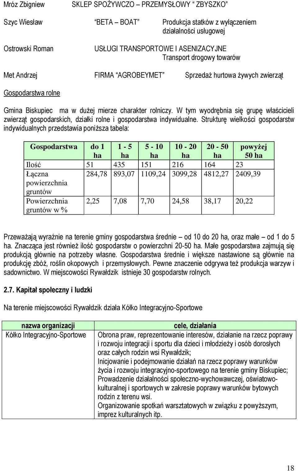W tym wyodrębnia się grupę właścicieli zwierząt gospodarskich, działki rolne i gospodarstwa indywidualne.