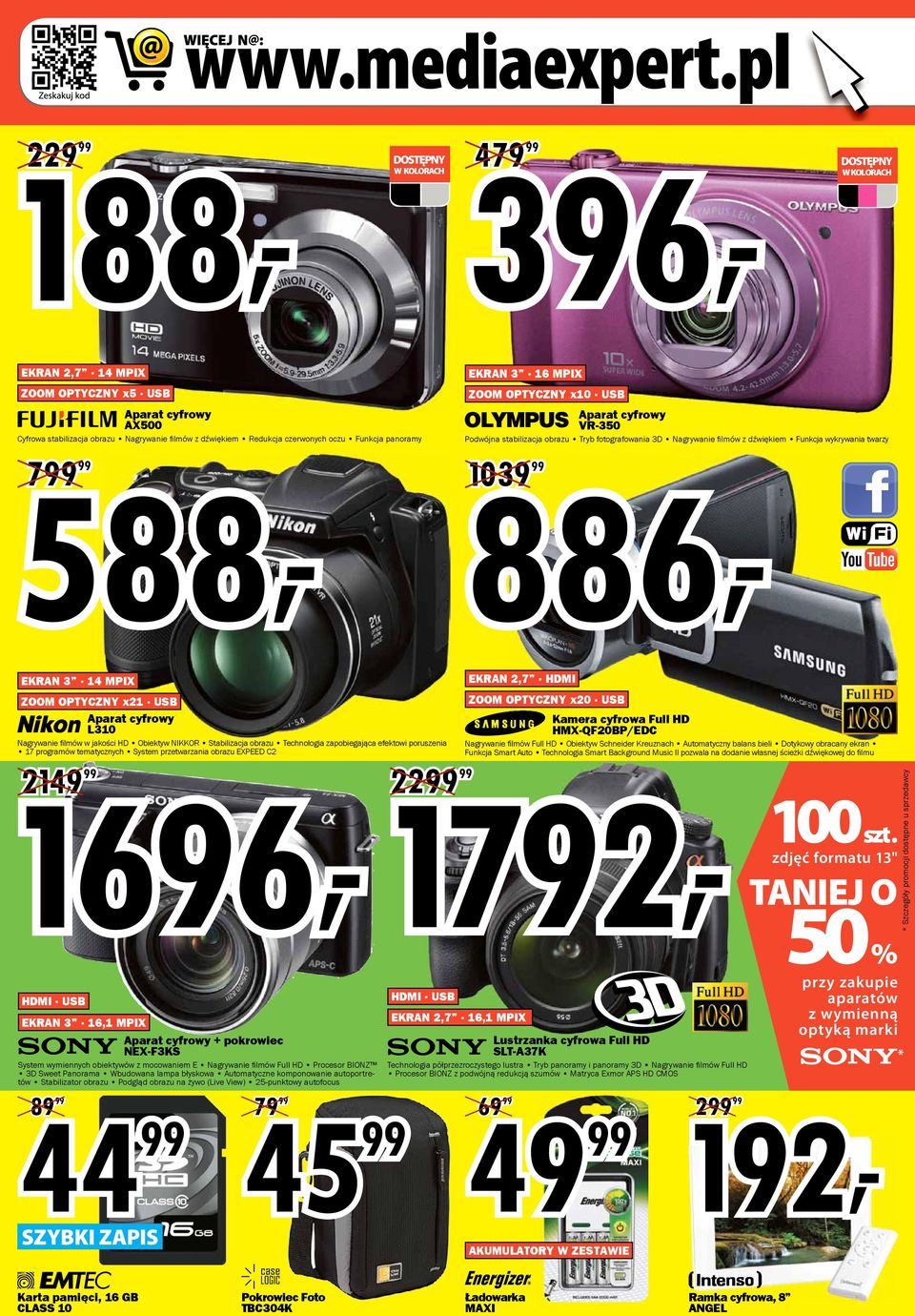 oczu Funkcja panoramy 588, 7 EKRAN 3 16 MPIX ZOOM OPTYCZNY x10 USB Aparat cyfrowy VR-350 Podwójna stabilizacja obrazu Tryb fotografowania 3D Nagrywanie fi lmów z dźwiękiem Funkcja wykrywania twarzy