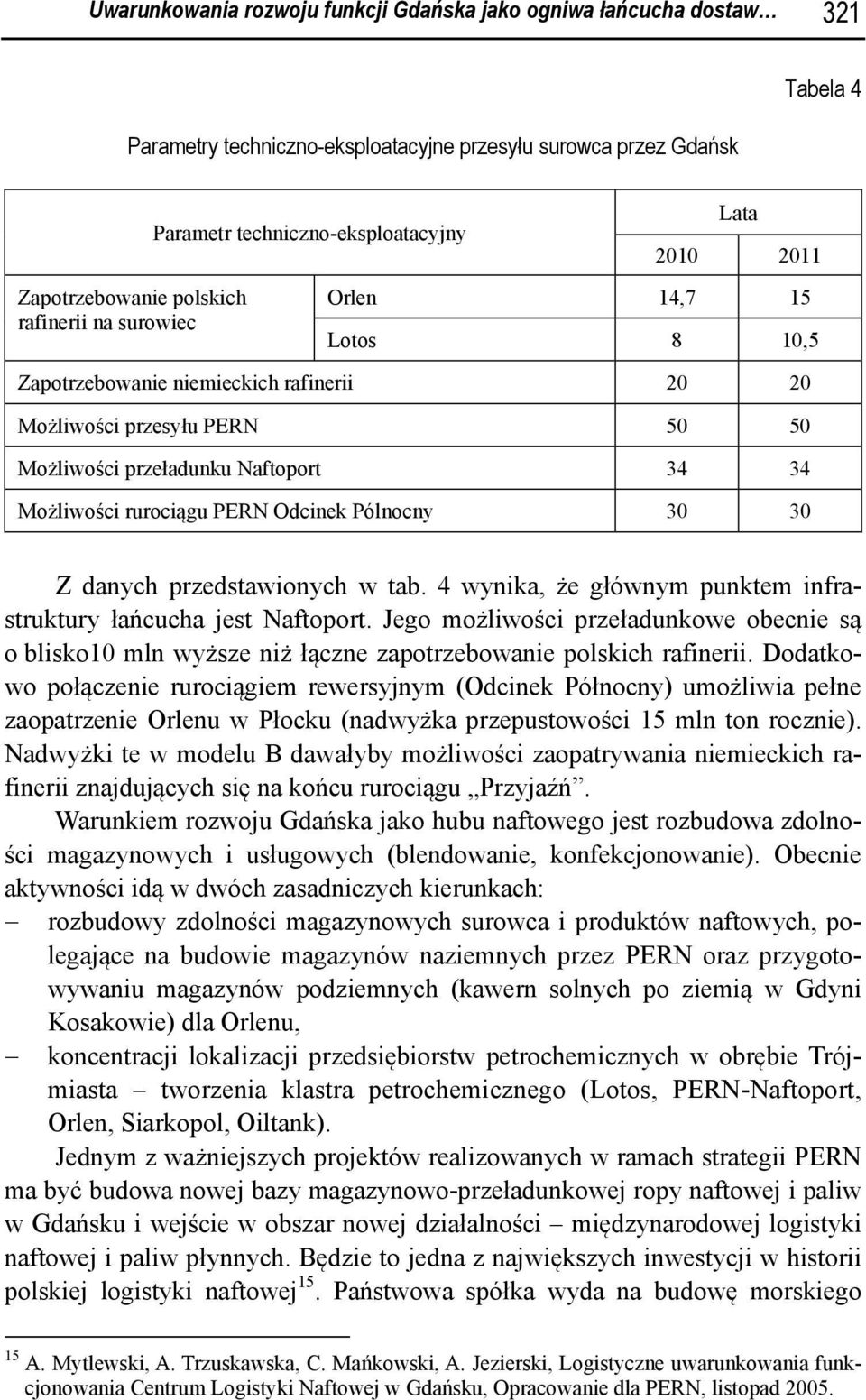 Możliwości rurociągu PERN Odcinek Pólnocny 30 30 Z danych przedstawionych w tab. 4 wynika, że głównym punktem infrastruktury łańcucha jest Naftoport.