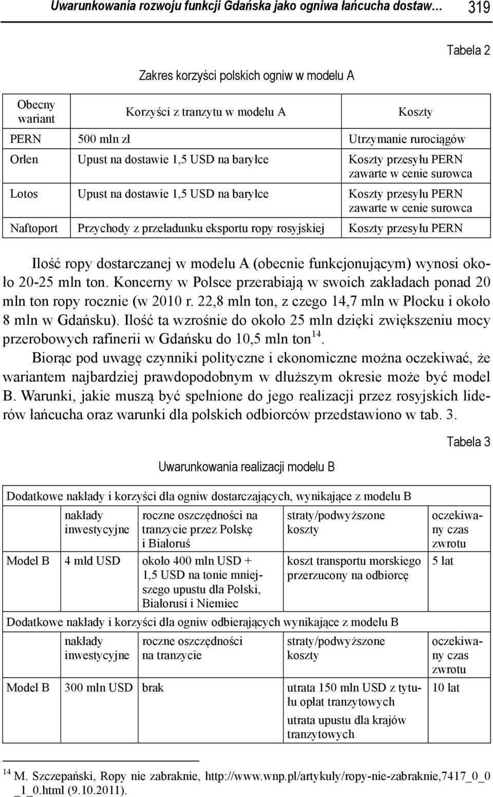 Naftoport Przychody z przeładunku eksportu ropy rosyjskiej Koszty przesyłu PERN Ilość ropy dostarczanej w modelu A (obecnie funkcjonującym) wynosi około 20-25 mln ton.