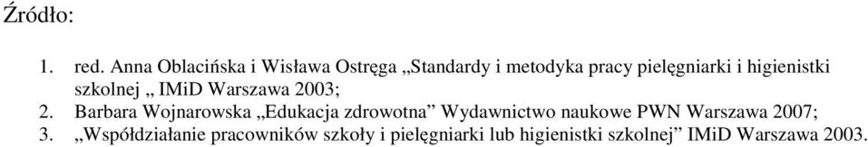 higienistki szkolnej IMiD Warszawa 2003; 2.