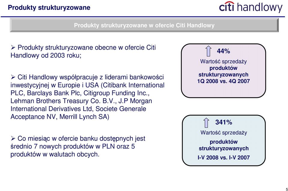 , J.P Morgan International Derivatives Ltd, Societe Generale Acceptance NV, Merrill Lynch SA) Co miesiąc w ofercie banku dostępnych jest średnio 7 nowych produktów w PLN