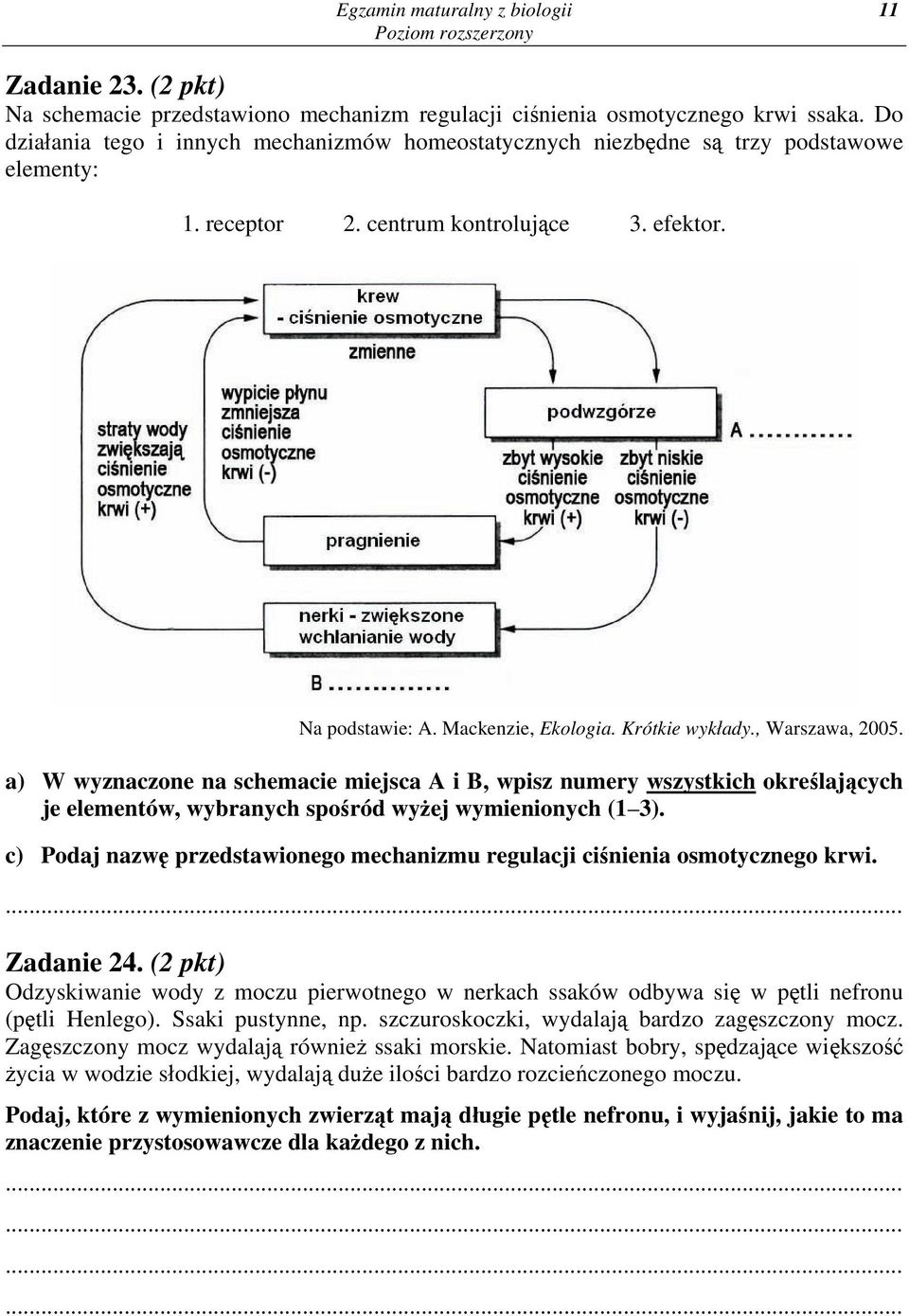 , Warszawa, 2005. a) W wyznaczone na schemacie miejsca A i B, wpisz numery wszystkich określających je elementów, wybranych spośród wyżej wymienionych (1 3).