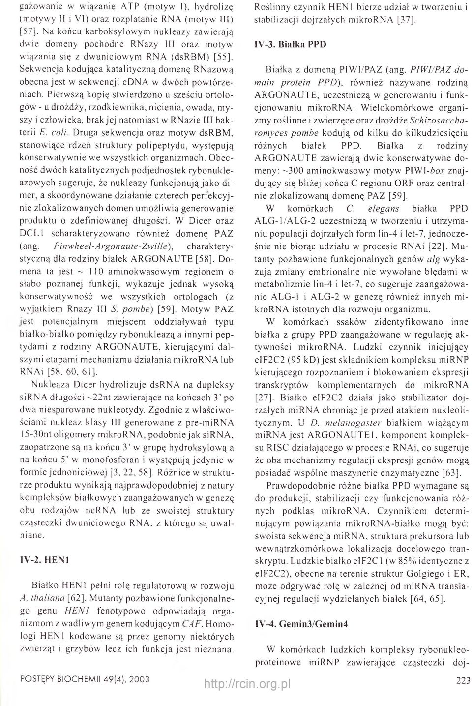 cdna w dwóch powtórzeniach. Pierwszą kopię stwierdzono u sześciu ortologów - u drożdży, rzodkiewnika, nicienia, owada, myszy i człowieka, brak jej natomiast w RNazie III bakterii E. coli.