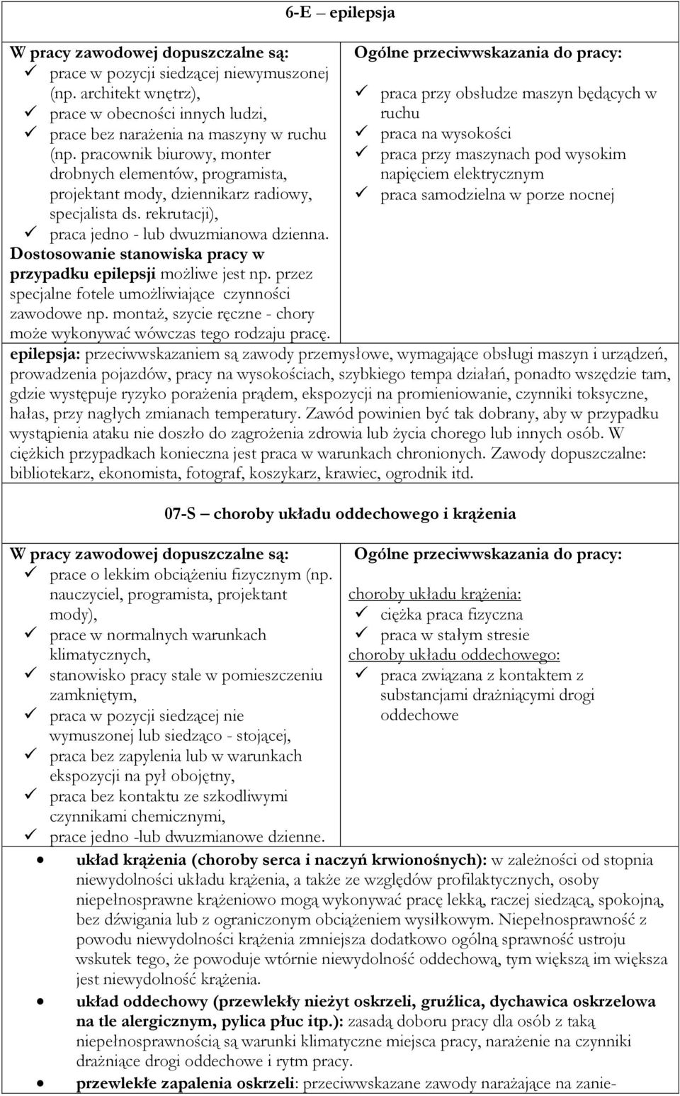 Dostosowanie stanowiska pracy w przypadku epilepsji możliwe jest np. przez specjalne fotele umożliwiające czynności zawodowe np.