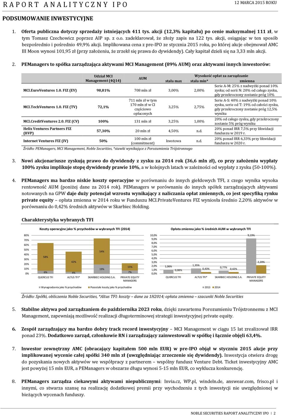 Implikowana cena z pre-ipo ze stycznia 2015 roku, po której akcje obejmował AMC III Moon wynosi 101,95 zł (przy założeniu, że zrzekł się prawa do dywidendy). Cały kapitał dzieli się na 3,33 mln akcji.
