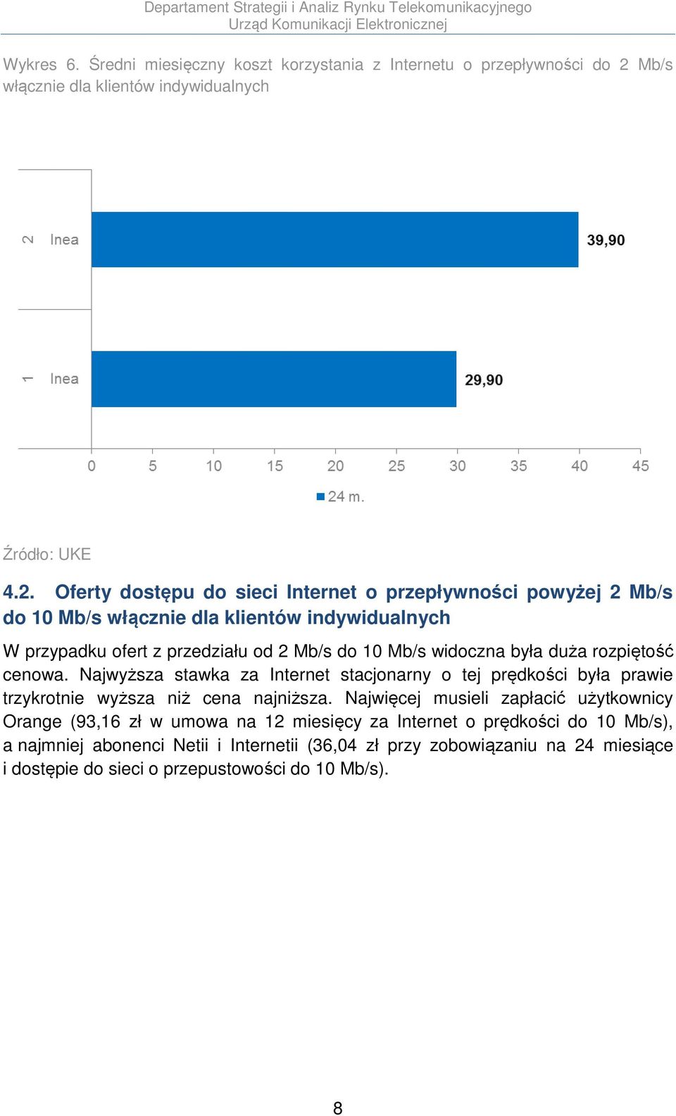 Oferty dostępu do sieci Internet o przepływności powyżej 2 Mb/s do 10 Mb/s włącznie dla klientów indywidualnych W przypadku ofert z przedziału od 2 Mb/s do 10 Mb/s