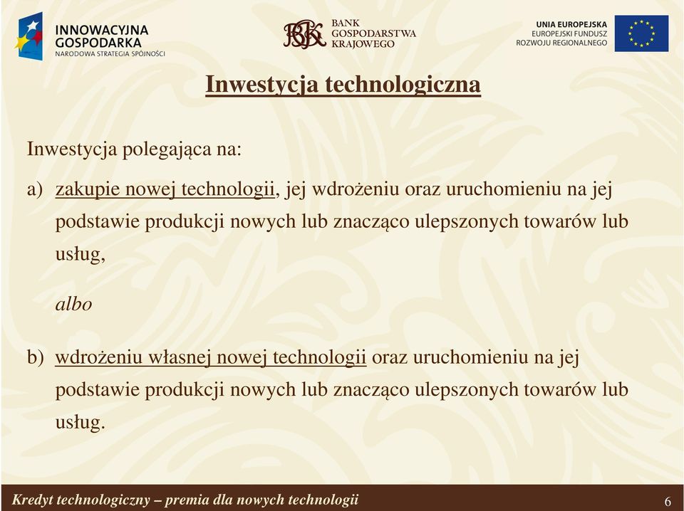 albo b) wdrożeniu własnej nowej technologii oraz uruchomieniu na jej podstawie produkcji nowych