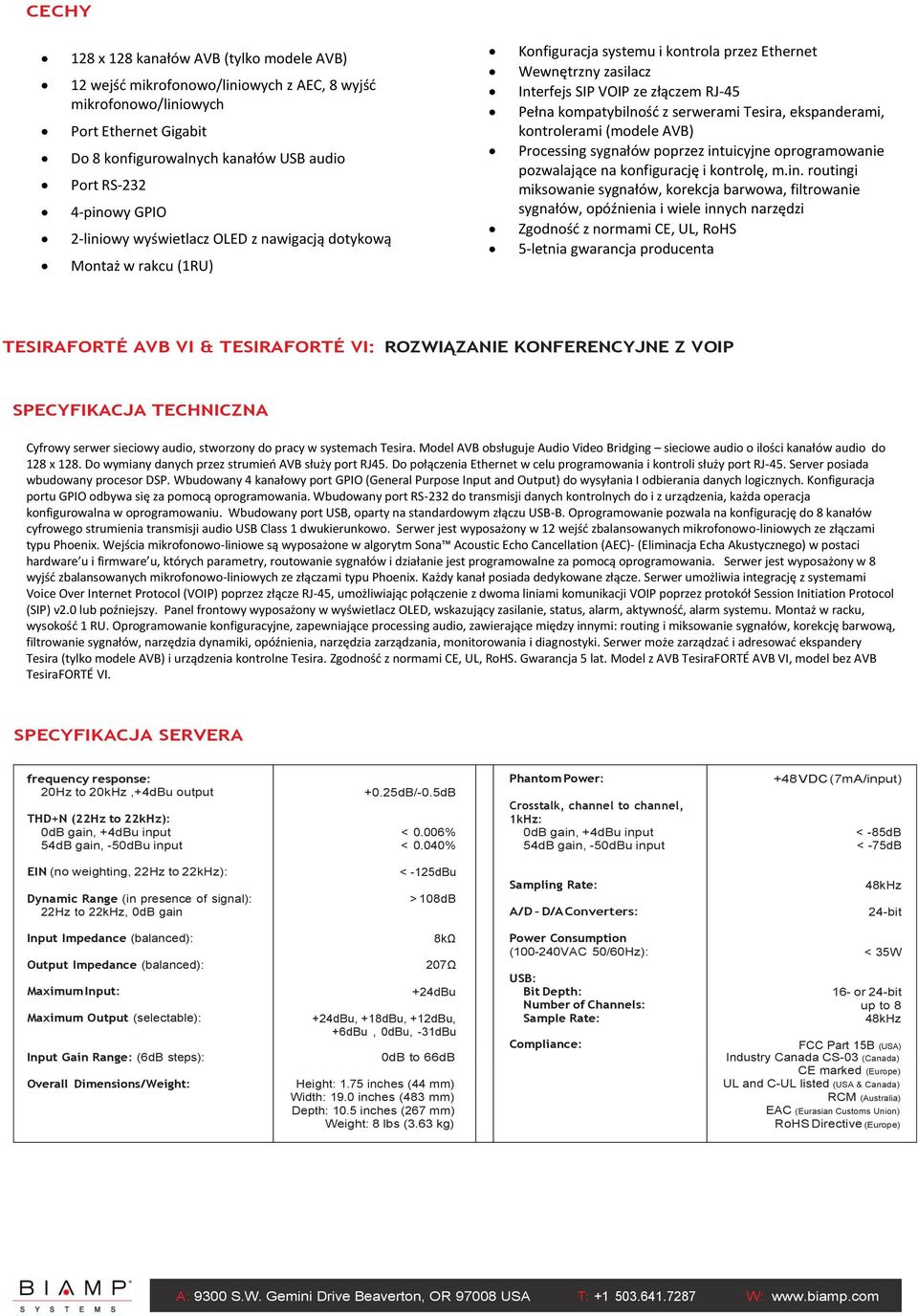 serwerami Tesira, ekspanderami, kontrolerami (modele AVB) Processing