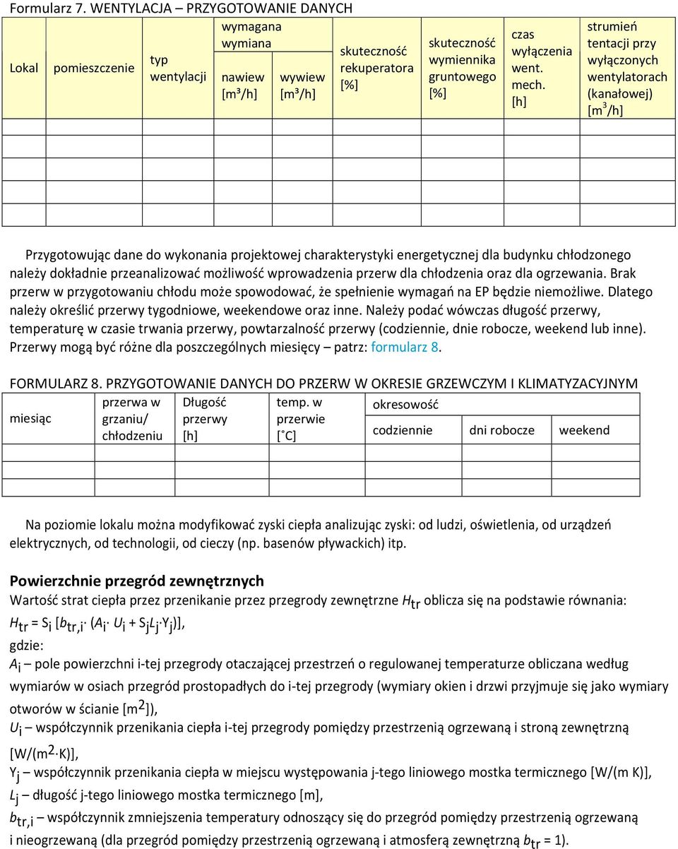 mech. [h] strumień tentacji przy wyłączonych wentylatorach (kanałowej) [m 3 /h] Przygotowując dane do wykonania projektowej charakterystyki energetycznej dla budynku chłodzonego należy dokładnie