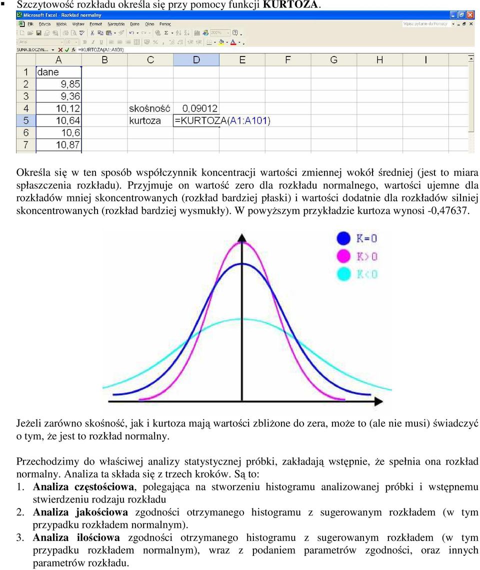 bardziej wysmukły). W powyższym przykładzie kurtoza wynosi -0,47637.