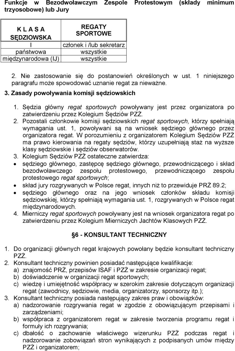 Sędzia główny regat sportowych powoływany jest przez organizatora po zatwierdzeniu przez Kolegium Sędziów PZŻ. 2.