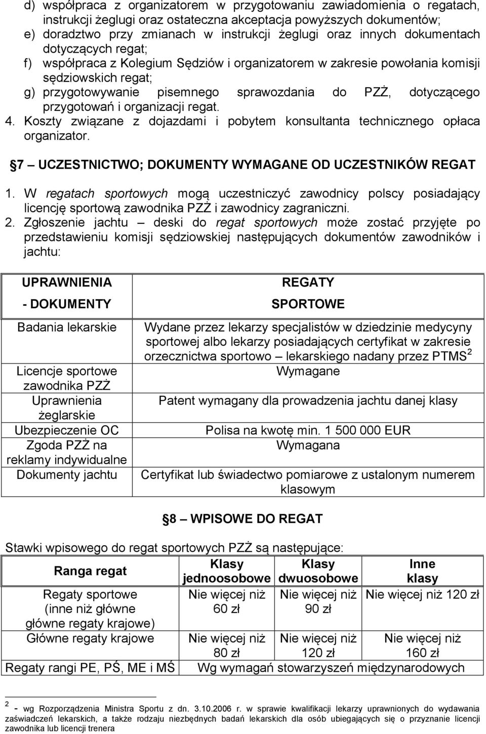 przygotowań i organizacji regat. 4. Koszty związane z dojazdami i pobytem konsultanta technicznego opłaca organizator. 7 UCZESTNICTWO; DOKUMENTY WYMAGANE OD UCZESTNIKÓW REGAT 1.