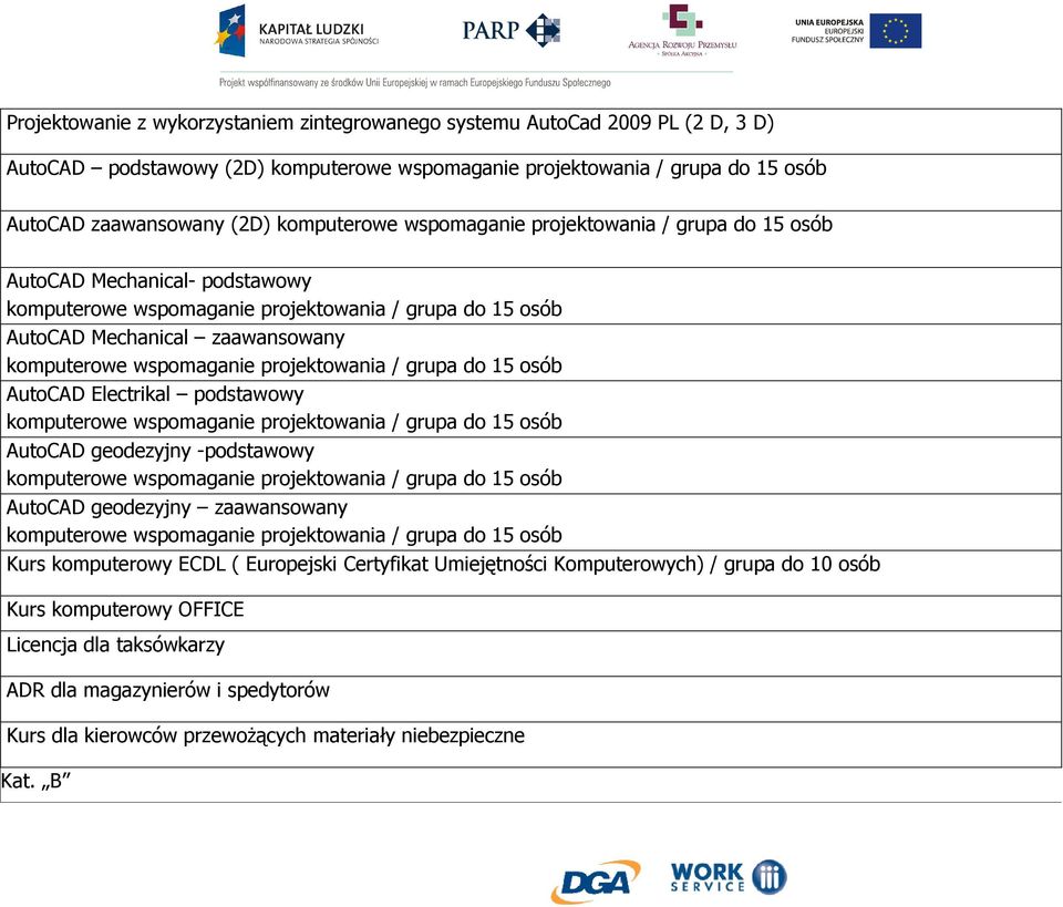 geodezyjny zaawansowany Kurs komputerowy ECDL ( Europejski Certyfikat Umiejętności Komputerowych) / grupa do 10 osób Kurs