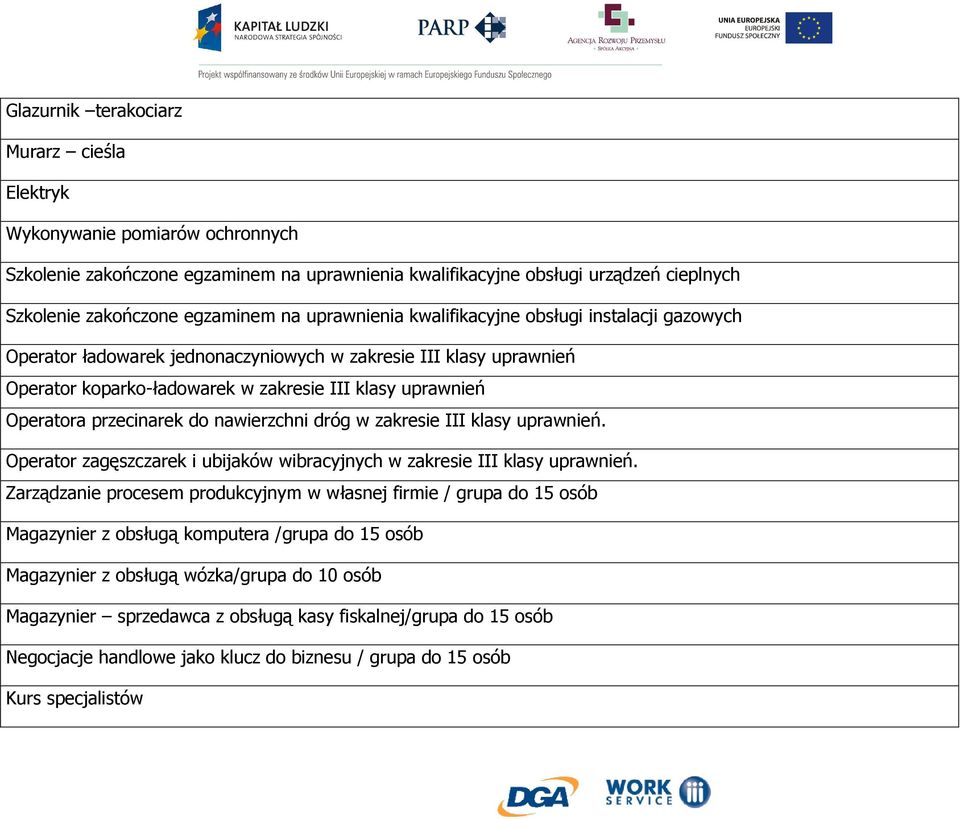 przecinarek do nawierzchni dróg w zakresie III klasy uprawnień. Operator zagęszczarek i ubijaków wibracyjnych w zakresie III klasy uprawnień.