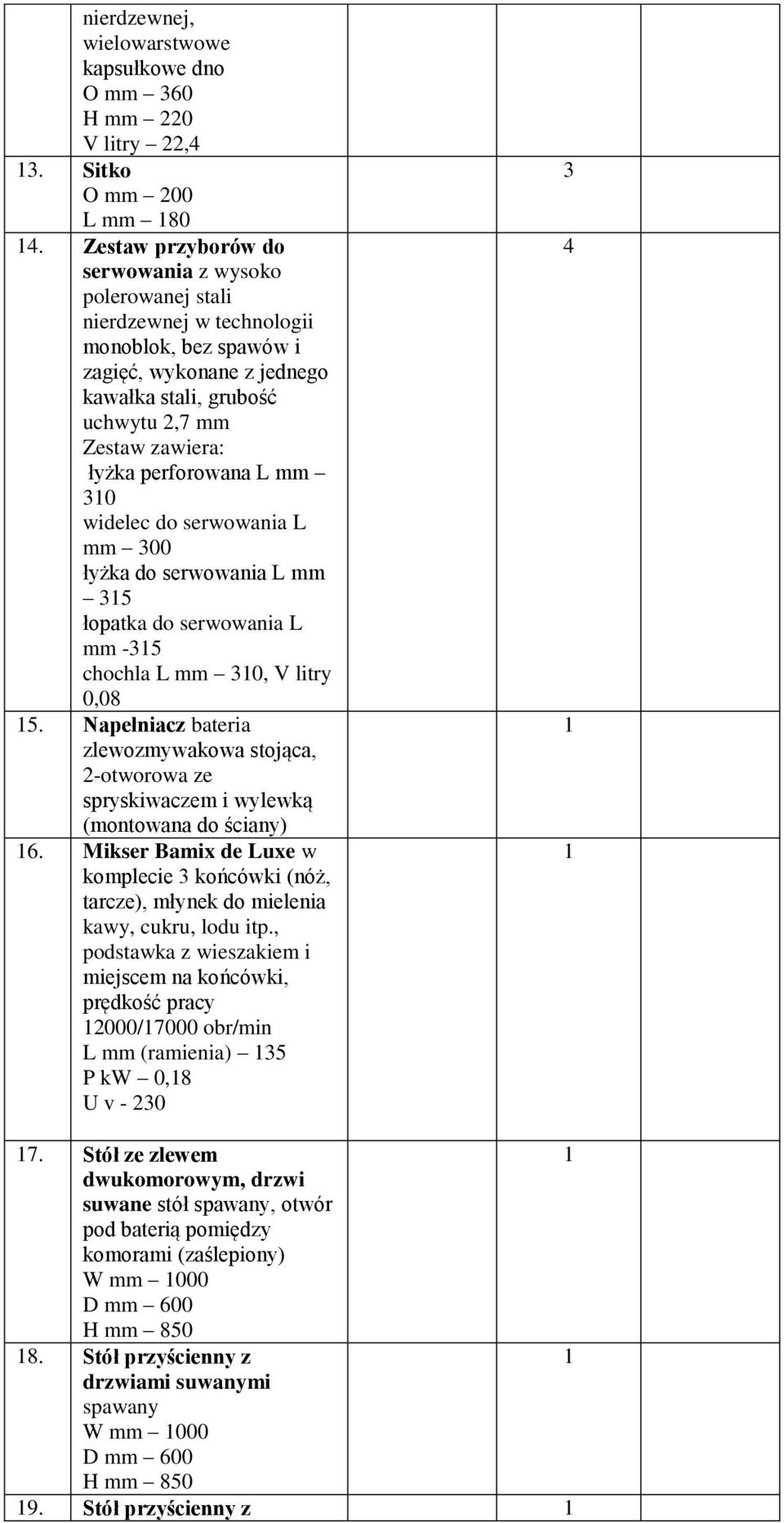 perforowana L mm 0 widelec do serwowania L mm 00 łyżka do serwowania L mm 5 łopatka do serwowania L mm -5 chochla L mm 0, V litry 0,08 5.