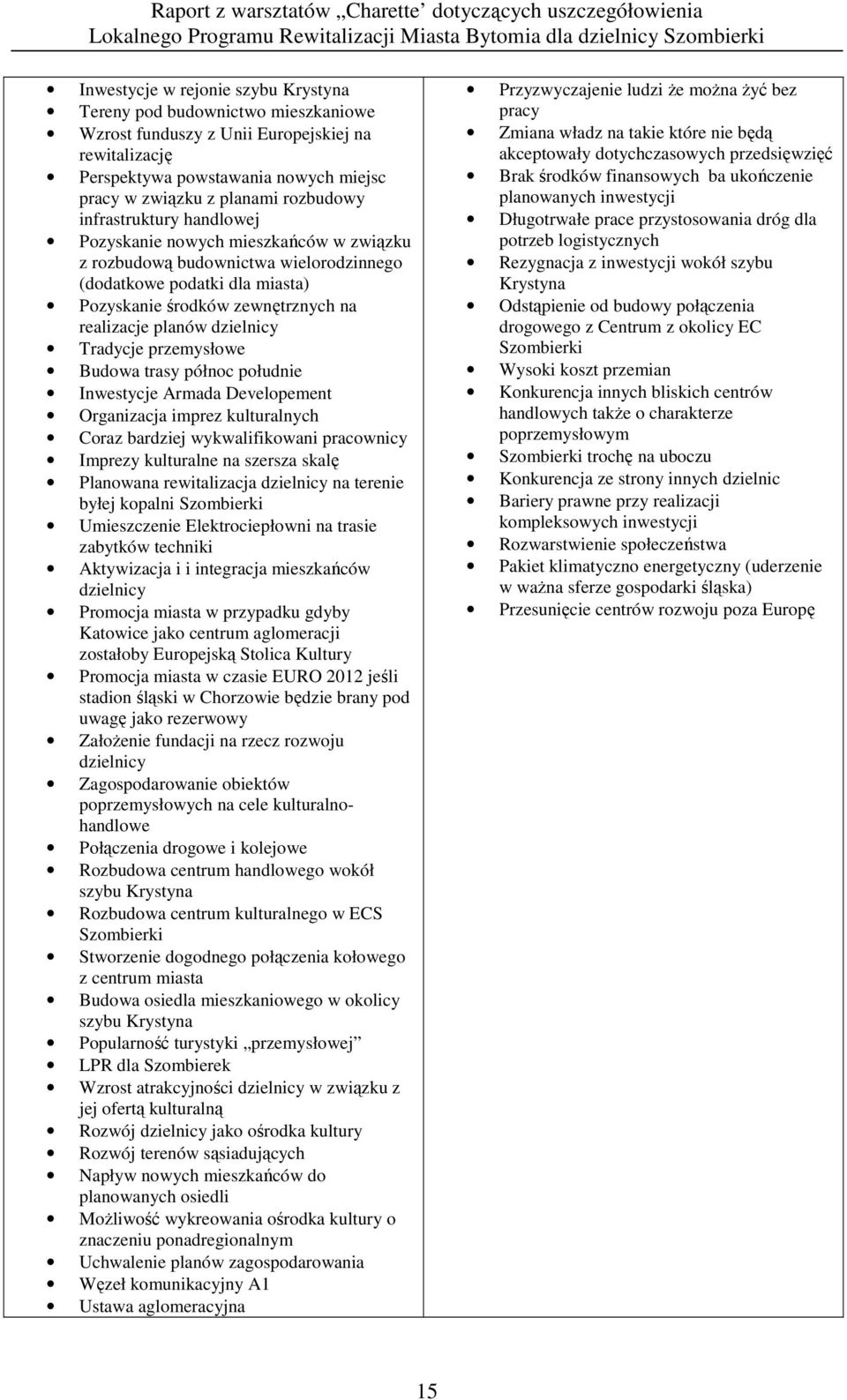 Tradycje przemysłowe Budowa trasy północ południe Inwestycje Armada Developement Organizacja imprez kulturalnych Coraz bardziej wykwalifikowani pracownicy Imprezy kulturalne na szersza skalę