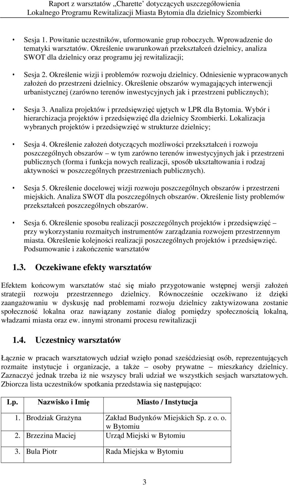 Odniesienie wypracowanych załoŝeń do przestrzeni dzielnicy. Określenie obszarów wymagających interwencji urbanistycznej (zarówno terenów inwestycyjnych jak i przestrzeni publicznych); Sesja 3.