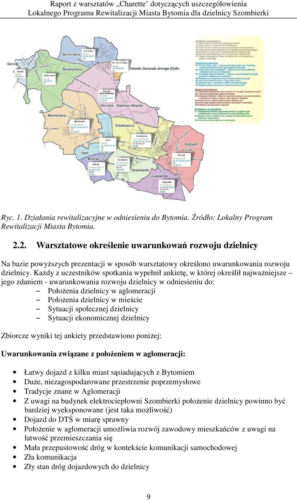 KaŜdy z uczestników spotkania wypełnił ankietę, w której określił najwaŝniejsze jego zdaniem - uwarunkowania rozwoju dzielnicy w odniesieniu do: PołoŜenia dzielnicy w aglomeracji PołoŜenia dzielnicy
