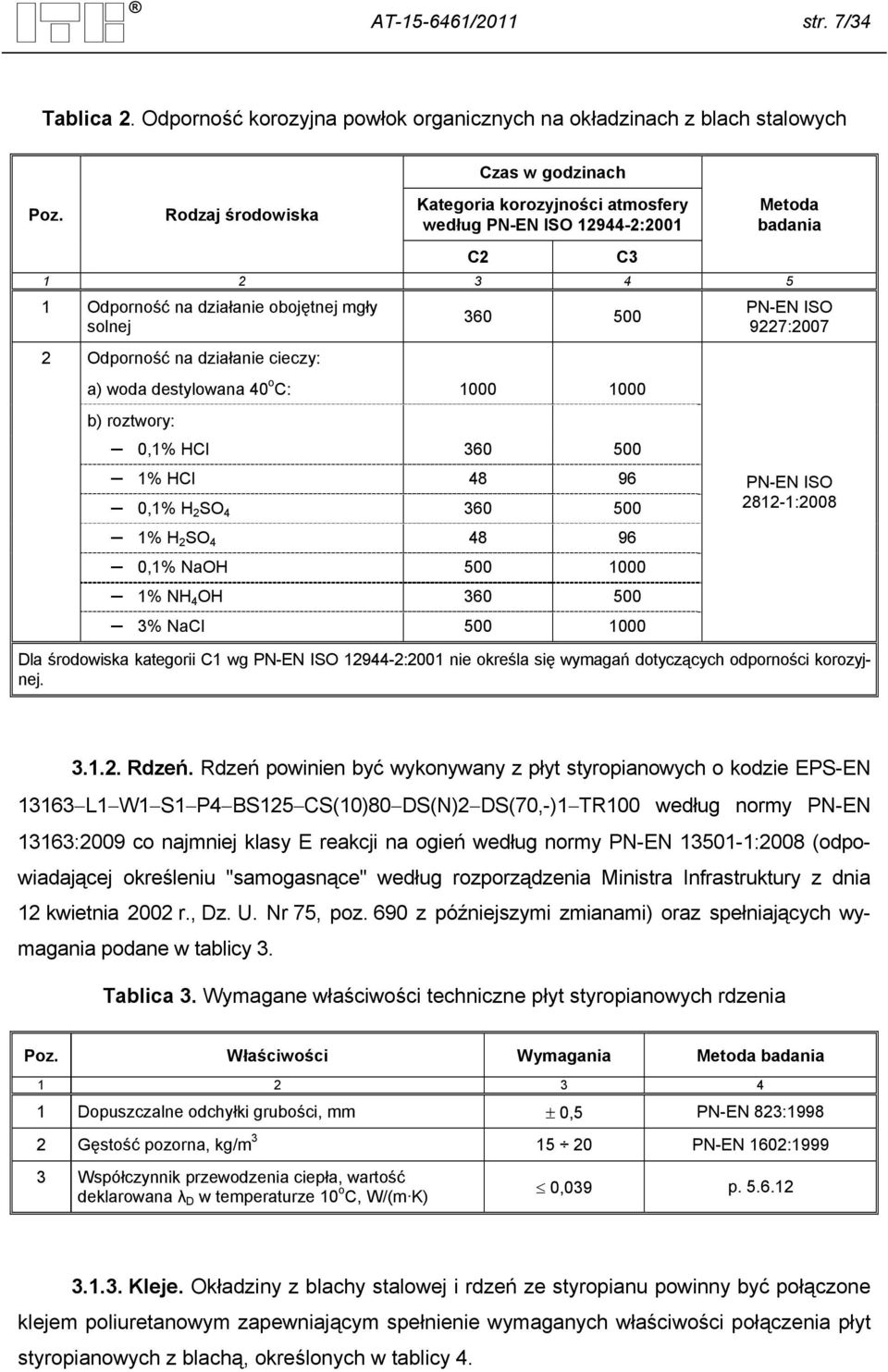 działanie cieczy: a) woda destylowana 40 o C: 1000 1000 b) roztwory: 0,1% HCl 360 500 1% HCl 48 96 0,1% H 2 SO 4 360 500 1% H 2 SO 4 48 96 0,1% NaOH 500 1000 1% NH 4 OH 360 500 3% NaCl 500 1000 PN-EN
