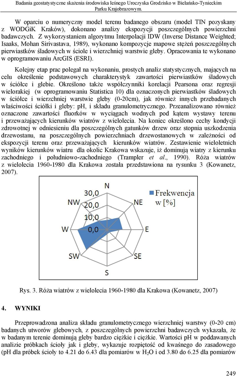 Z wykorzystaniem algorytmu Interpolacji IDW (Inverse Distance Weighted; Isaaks, Mohan Sirivastava, 1989), wykonano kompozycje mapowe stężeń poszczególnych pierwiastków śladowych w ściole i