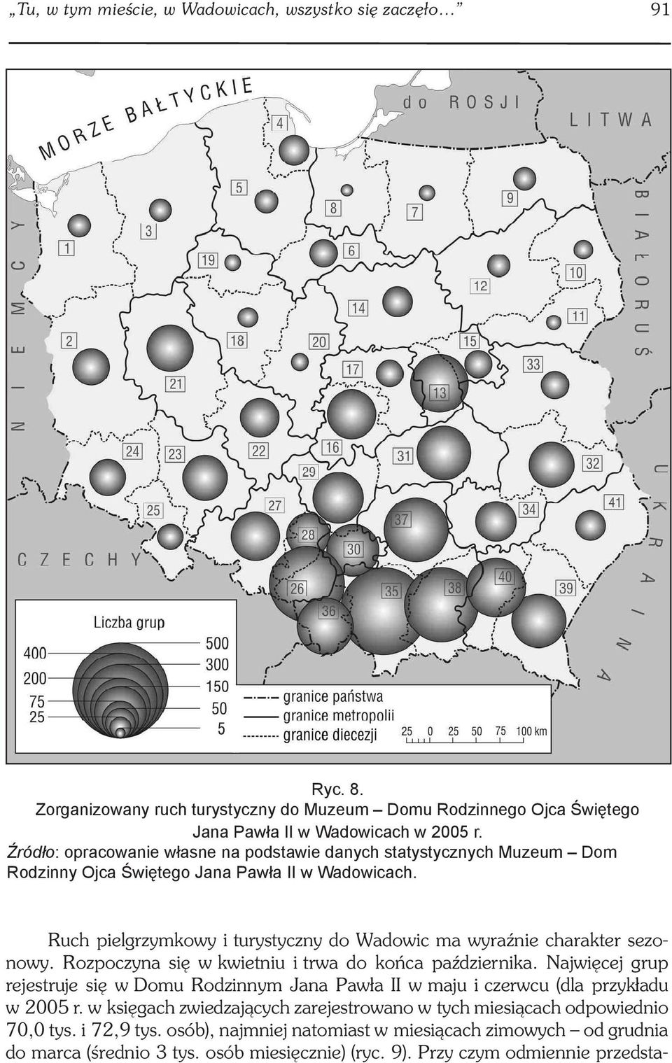 Ruch pielgrzymkowy i turystyczny do Wadowic ma wyraźnie charakter sezonowy. Rozpoczyna się w kwietniu i trwa do końca października.