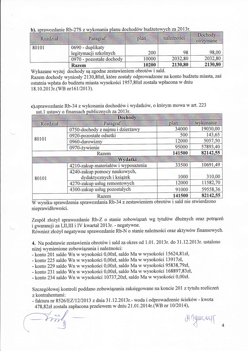 sprawozdanie Rb-3 4 zv,rykonania dochodw i wydatkw, o ktrym mowa w art.żż3 za20l3r. ust.
