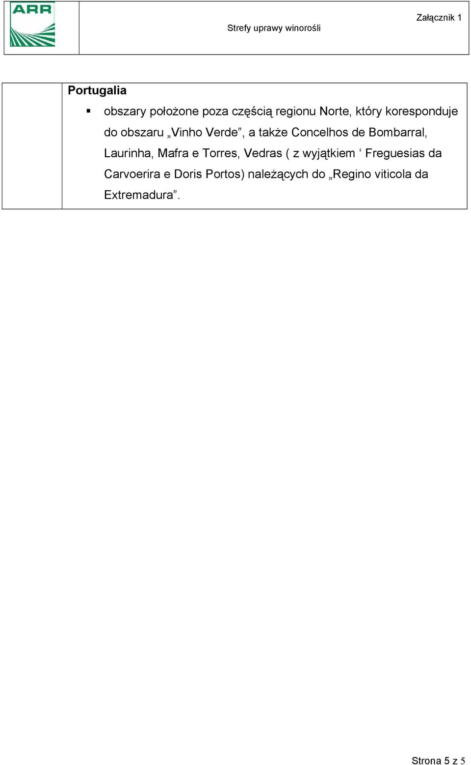 Laurinha, Mafra e Torres, Vedras ( z wyjątkiem Freguesias da