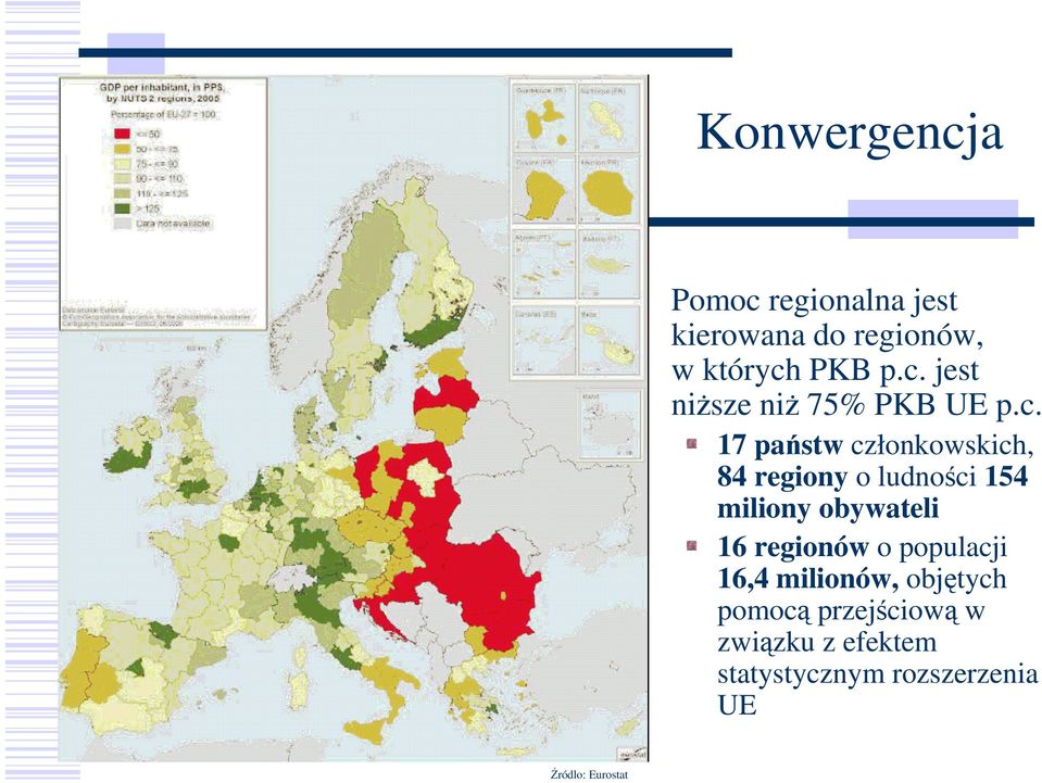 regionów o populacji 16,4 milionów, objętych pomocą przejściową w związku z