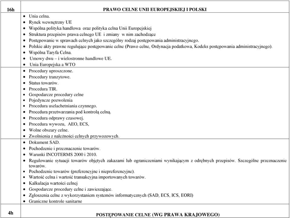 rodzaj postępowania administracyjnego. Polskie akty prawne regulujące postępowanie celne (Prawo celne, Ordynacja podatkowa, Kodeks postępowania administracyjnego). Wspólna Taryfa Celna.