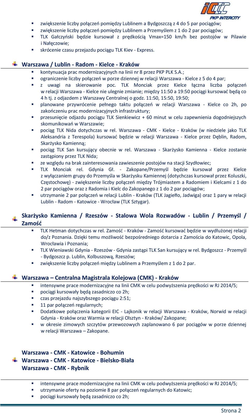 Warszawa / Lublin - Radom - Kielce - Kraków kontynuacja prac modernizacyjnych na linii nr 8 przez PKP PLK S.A.