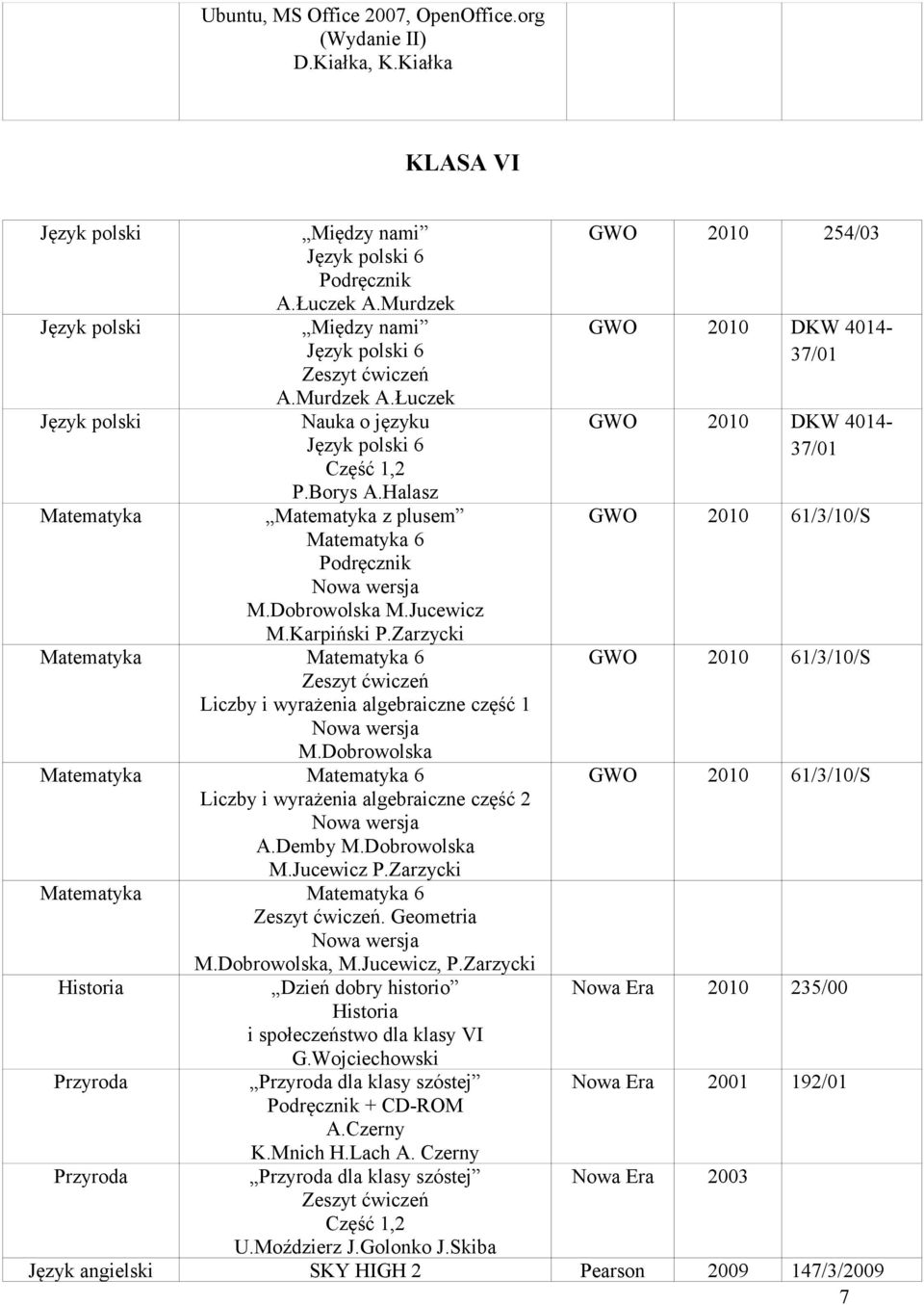 Dobrowolska 6 Liczby i wyrażenia algebraiczne część 2 Nowa wersja A.Demby M.Dobrowolska M.Jucewicz P.Zarzycki 6. Geometria Nowa wersja M.Dobrowolska, M.Jucewicz, P.