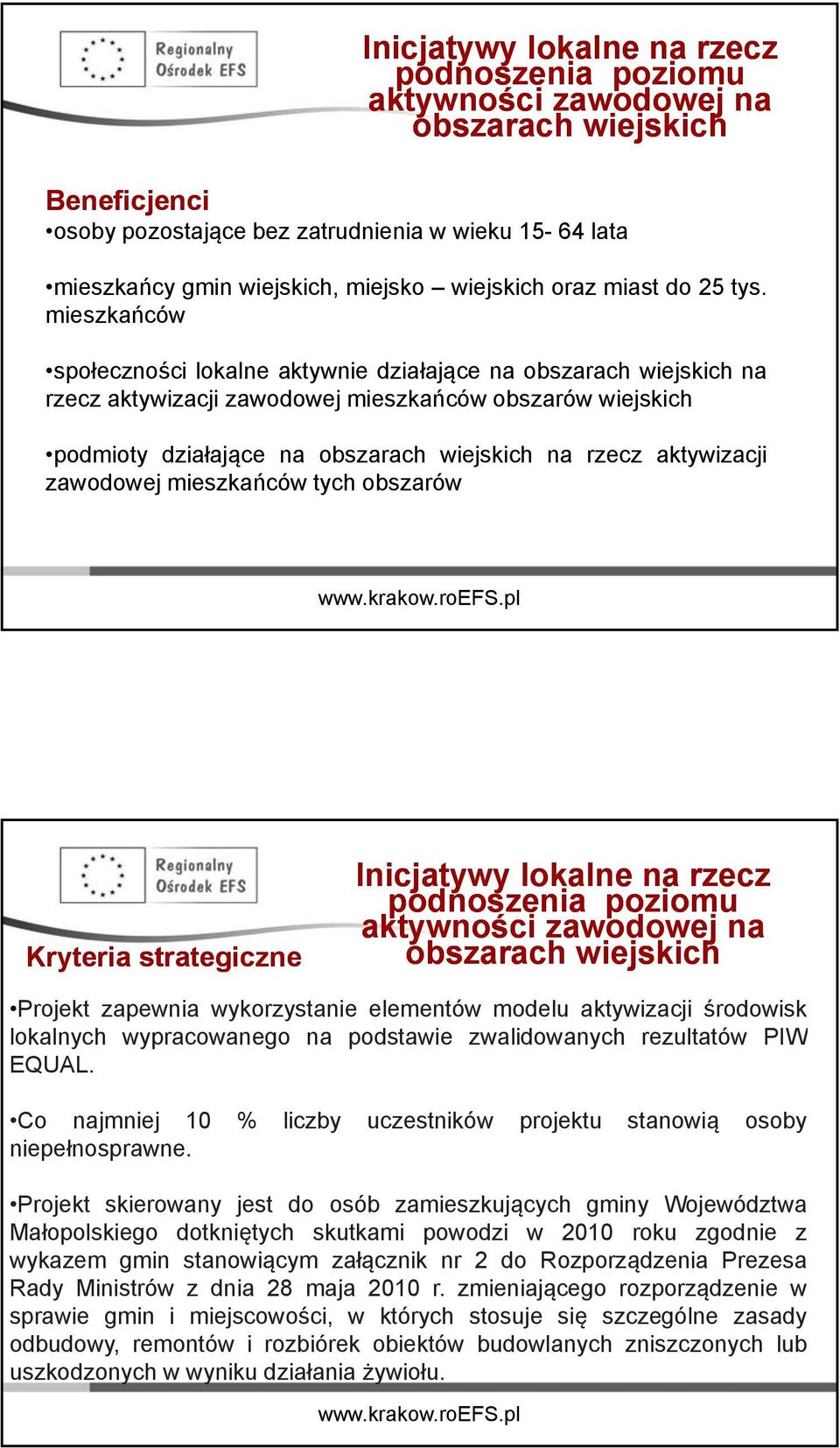 aktywizacji zawodowej mieszkańców tych obszarów Kryteria strategiczne podnoszenia poziomu aktywności zawodowej na obszarach wiejskich Projekt zapewnia wykorzystanie elementów modelu aktywizacji