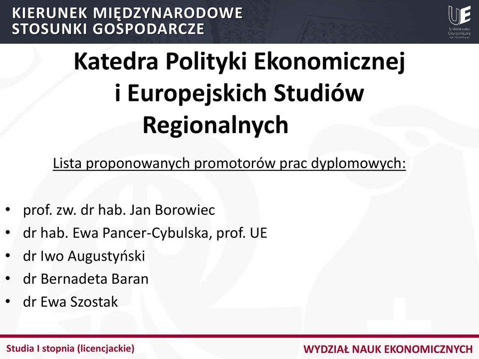 dyplomowych: prof. zw. dr hab. Jan Borowiec dr hab.