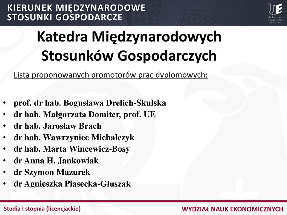 Małgorzata Domiter, prof. UE dr hab. Jarosław Brach dr hab.