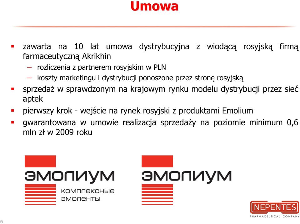 sprawdzonym na krajowym rynku modelu dystrybucji przez sieć aptek pierwszy krok - wejście na rynek
