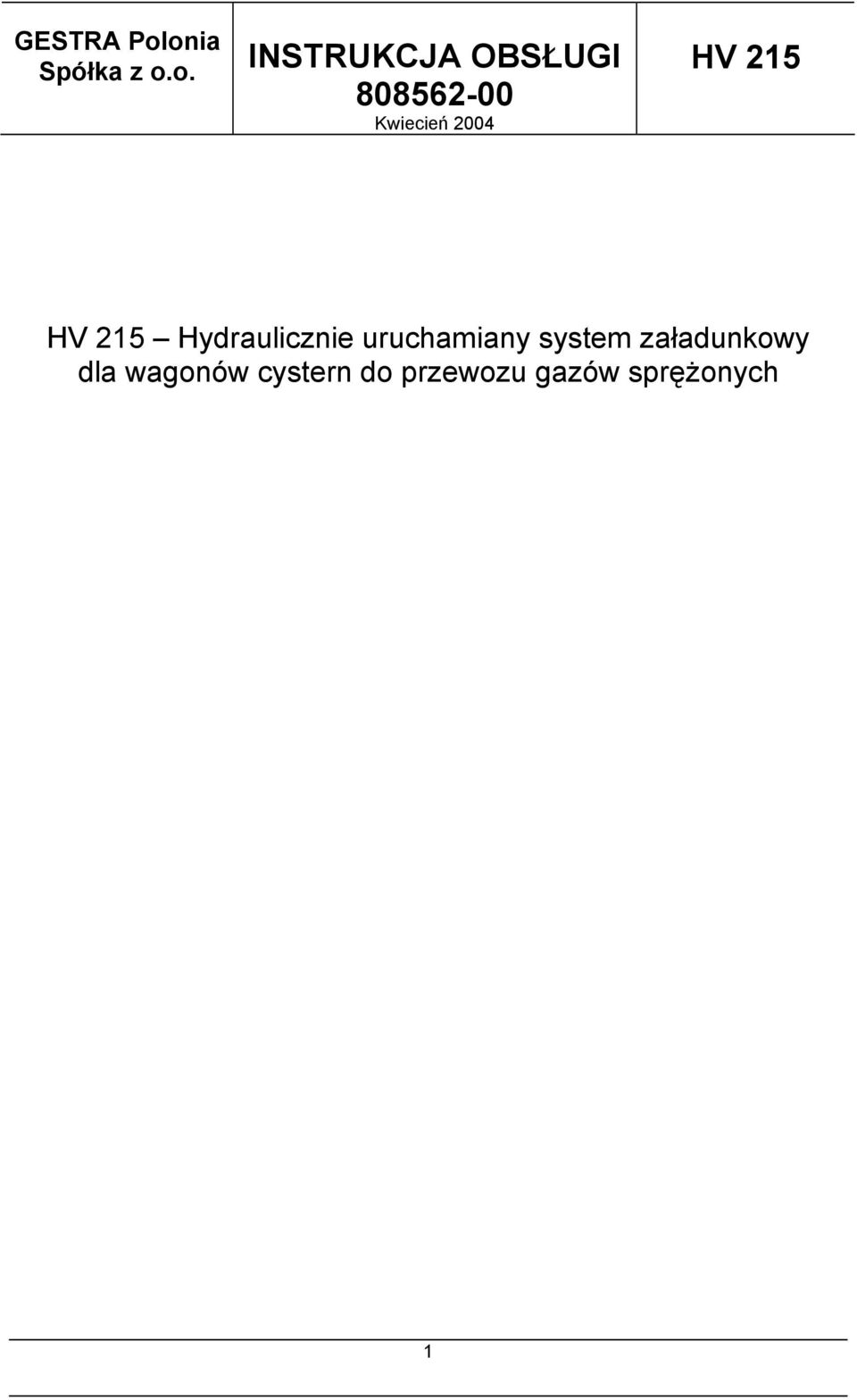 808562-00 Kwiecień 2004 HV 215 HV 215