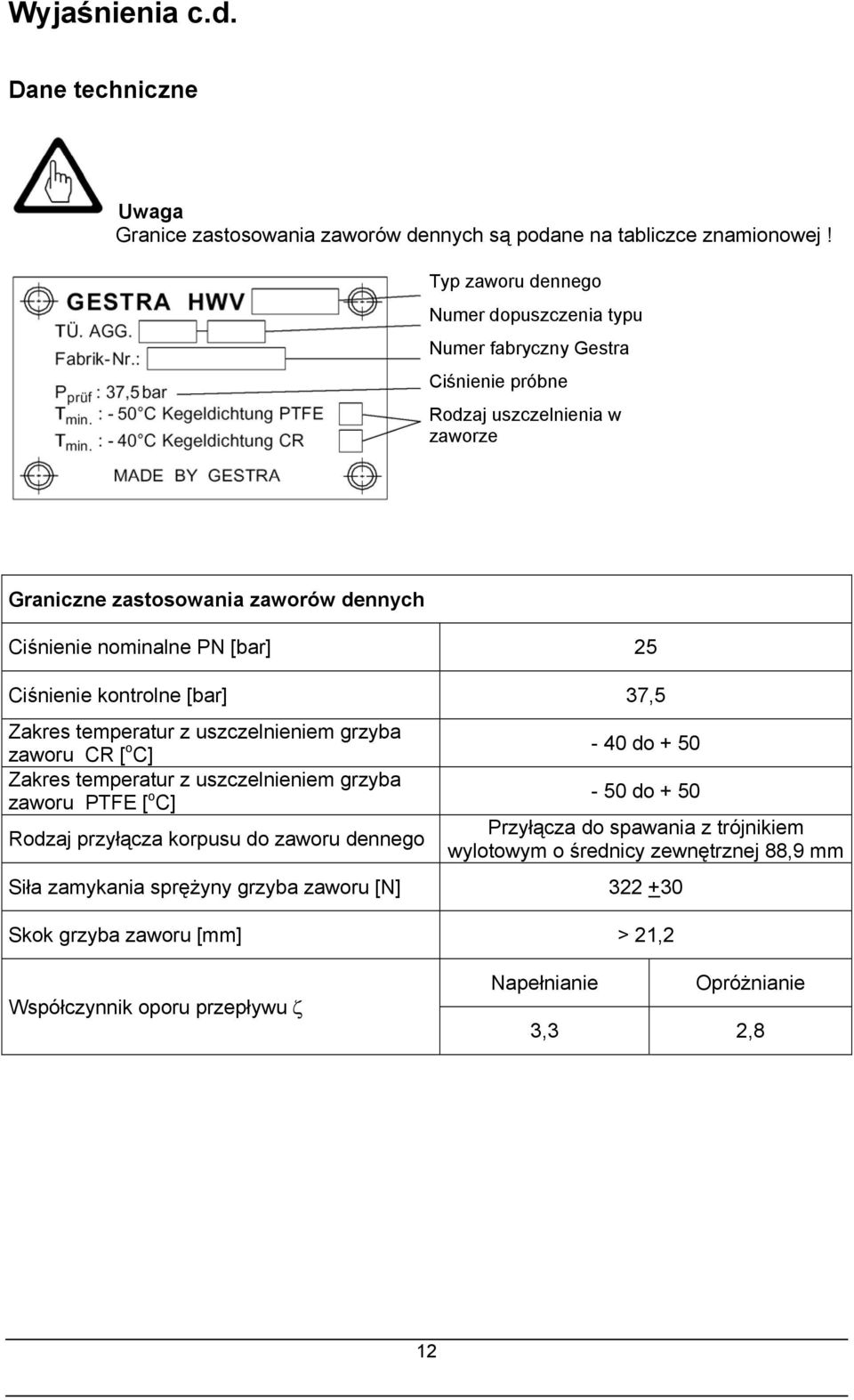 Ciśnienie kontrolne [bar] 37,5 Zakres temperatur z uszczelnieniem grzyba zaworu CR [ o C] Zakres temperatur z uszczelnieniem grzyba zaworu PTFE [ o C] Rodzaj przyłącza korpusu do