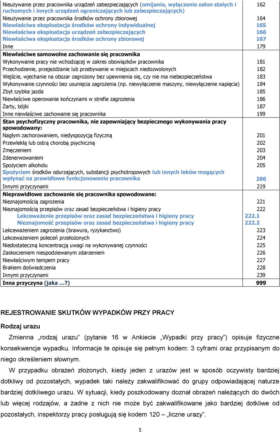 samowolne zachowanie się pracownika Wykonywanie pracy nie wchodzącej w zakres obowiązków pracownika 181 Przechodzenie, przejeżdżanie lub przebywanie w miejscach niedozwolonych 182 Wejście, wjechanie