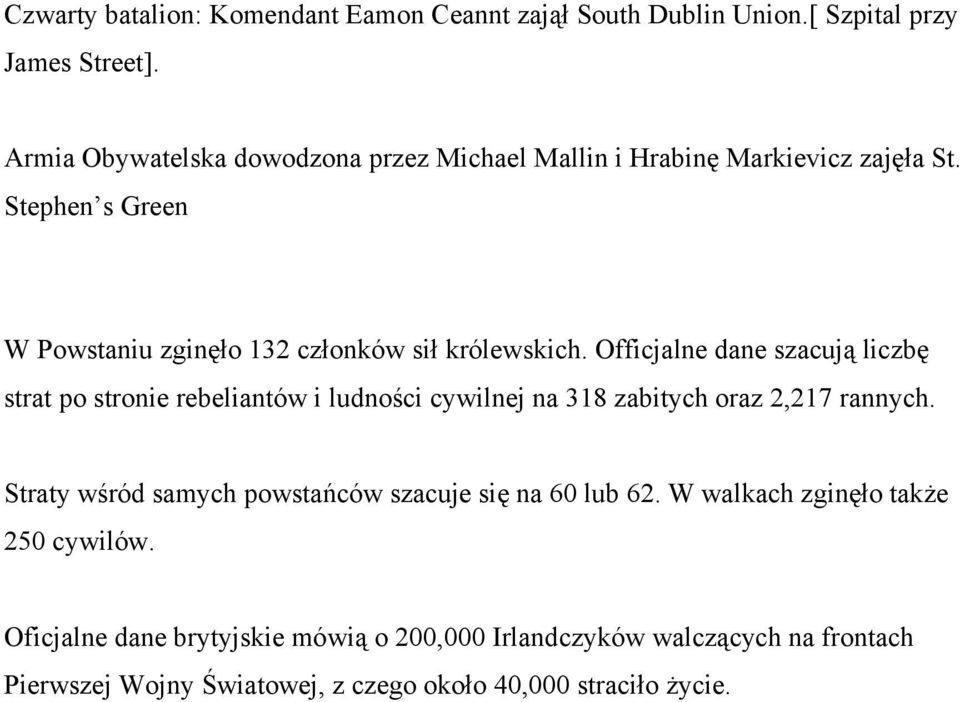 Officjalne dane szacują liczbę strat po stronie rebeliantów i ludności cywilnej na 318 zabitych oraz 2,217 rannych.