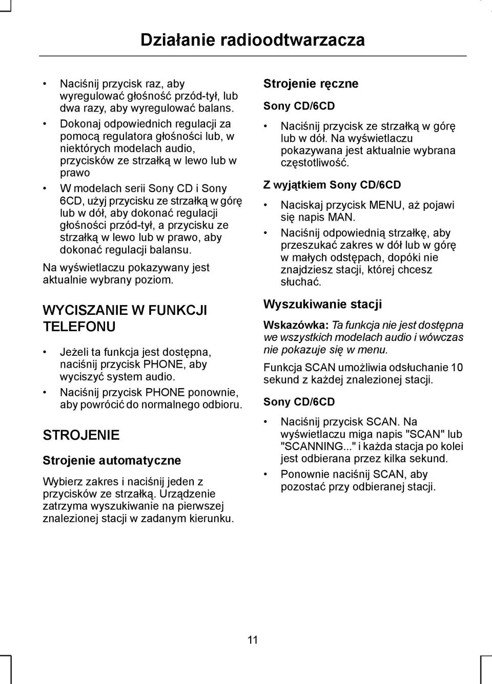 strzałką w górę lub w dół, aby dokonać regulacji głośności przód-tył, a przycisku ze strzałką w lewo lub w prawo, aby dokonać regulacji balansu.