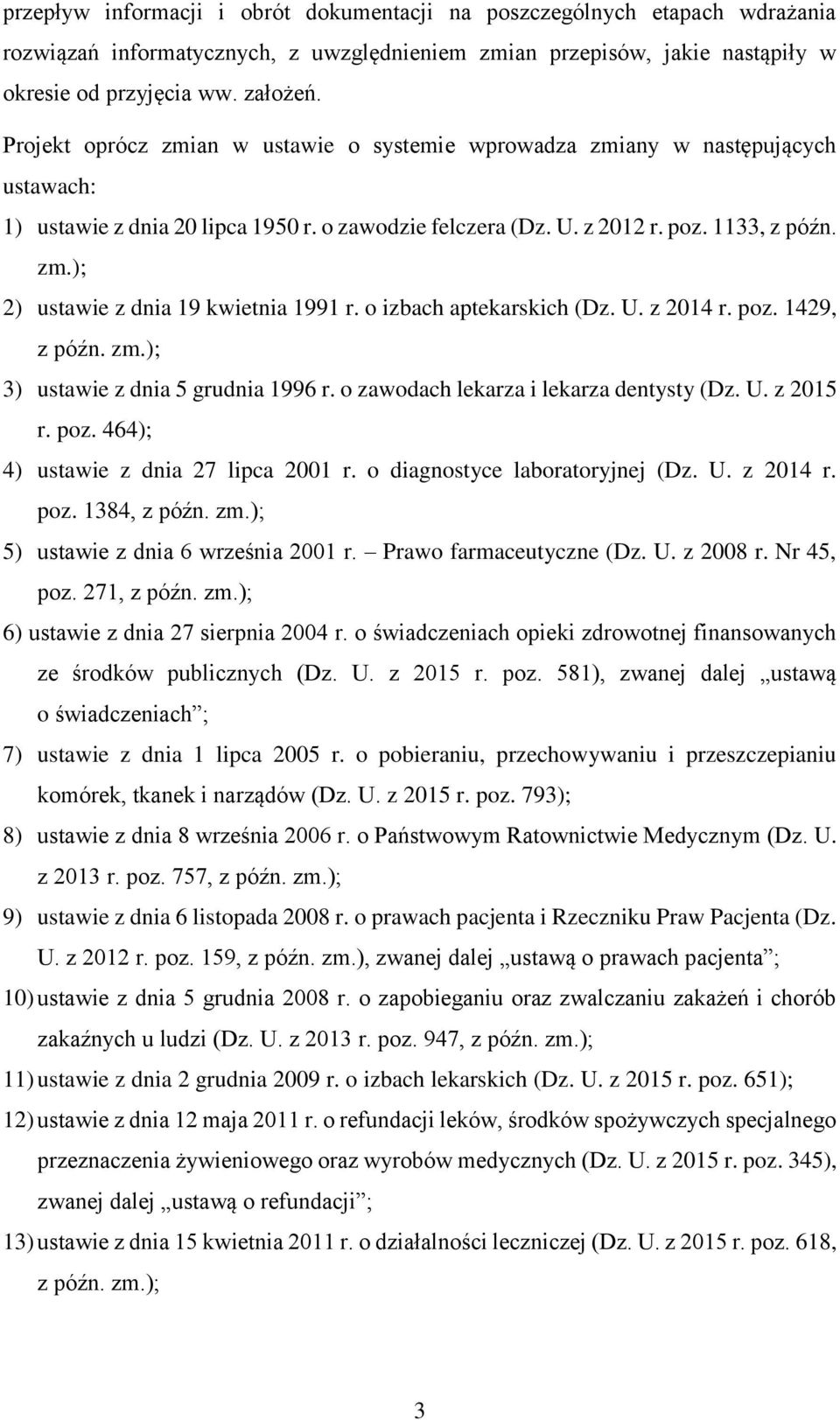 o izbach aptekarskich (Dz. U. z 2014 r. poz. 1429, z późn. zm.); 3) ustawie z dnia 5 grudnia 1996 r. o zawodach lekarza i lekarza dentysty (Dz. U. z 2015 r. poz. 464); 4) ustawie z dnia 27 lipca 2001 r.