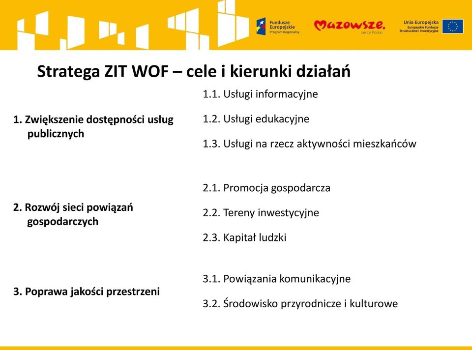 Usługi na rzecz aktywności mieszkańców 2. Rozwój sieci powiązań gospodarczych 2.1.