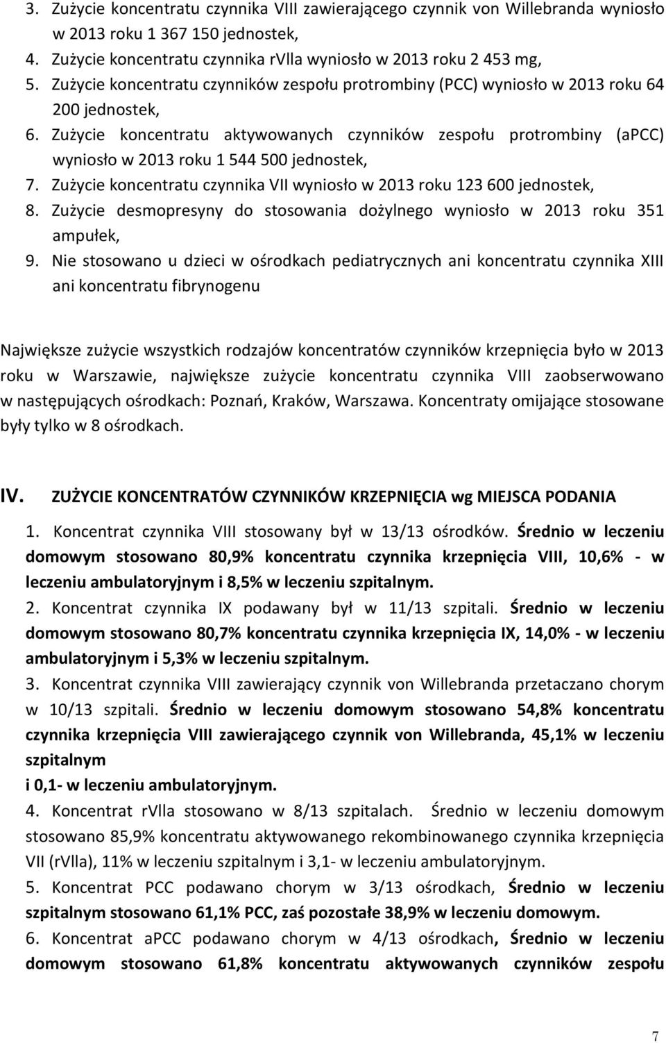 Zużycie koncentratu aktywowanych czynników zespołu protrombiny (apcc) wyniosło w 2013 roku 1 544 500 jednostek, 7. Zużycie koncentratu czynnika VII wyniosło w 2013 roku 123 600 jednostek, 8.