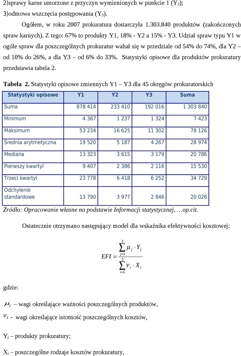 Statystyki opisowe dla produktów prokuratury przedstawia tabela 2. Tabela 2.
