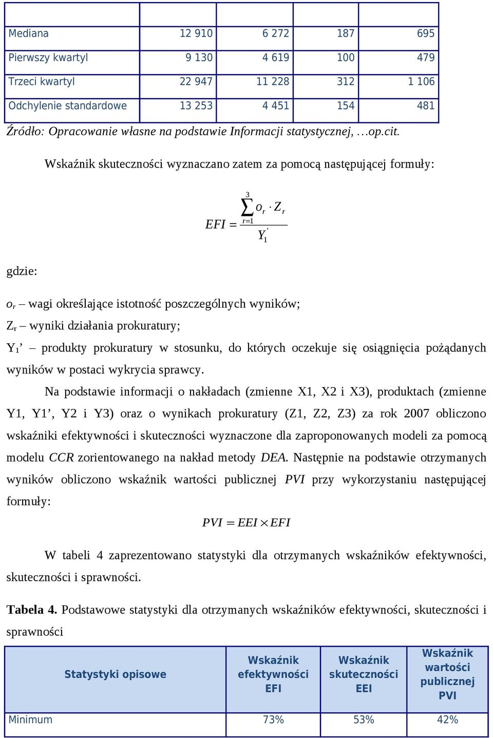 Wskaźnik skuteczności wyznaczano zatem za pomocą następującej formuły: EFI = 3 r= o Z r Y ' r gdzie: ο r wagi określające istotność poszczególnych wyników; Z r wyniki działania prokuratury; Y